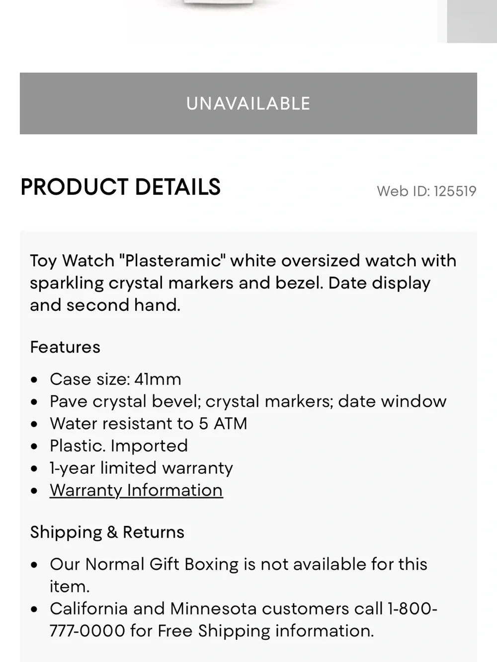 Toy watch classic plasteramic watch white with Swarovski crystals